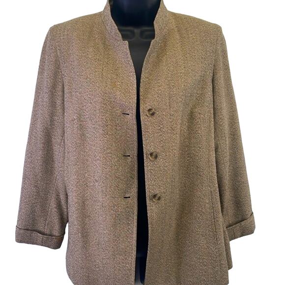 Jasper And Co. Stand Up Collar Tans Three Button Up Rolled Cuff Blazer 10 Petite - Picture 4 of 15